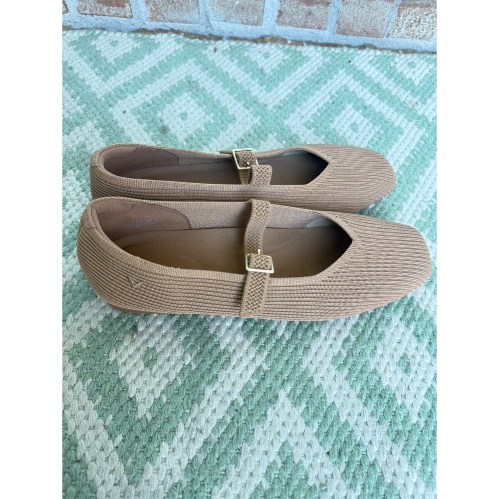 VIVAIA Margot Mary Jane Square Toe Knit Flats Tan Brown US 9 EU 40